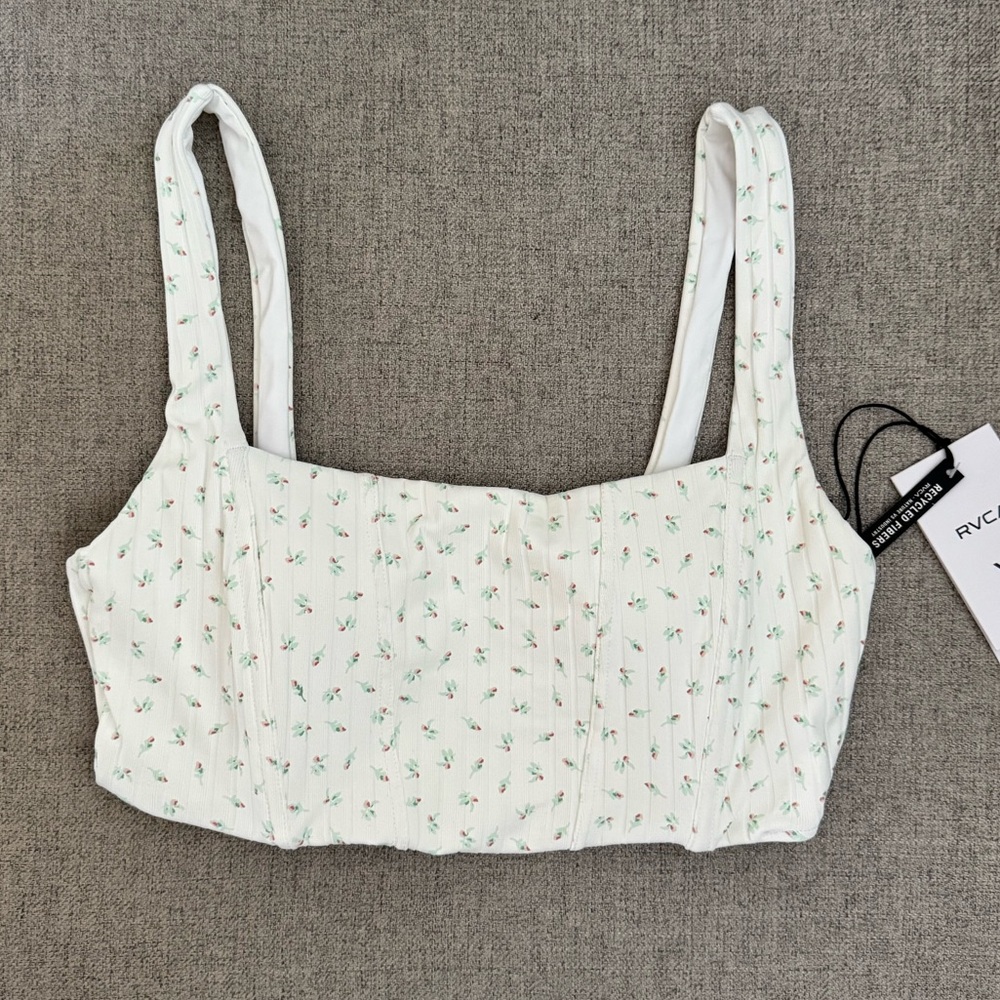 RVCA Pointe Corset Crop Women’s White Floral Top✨